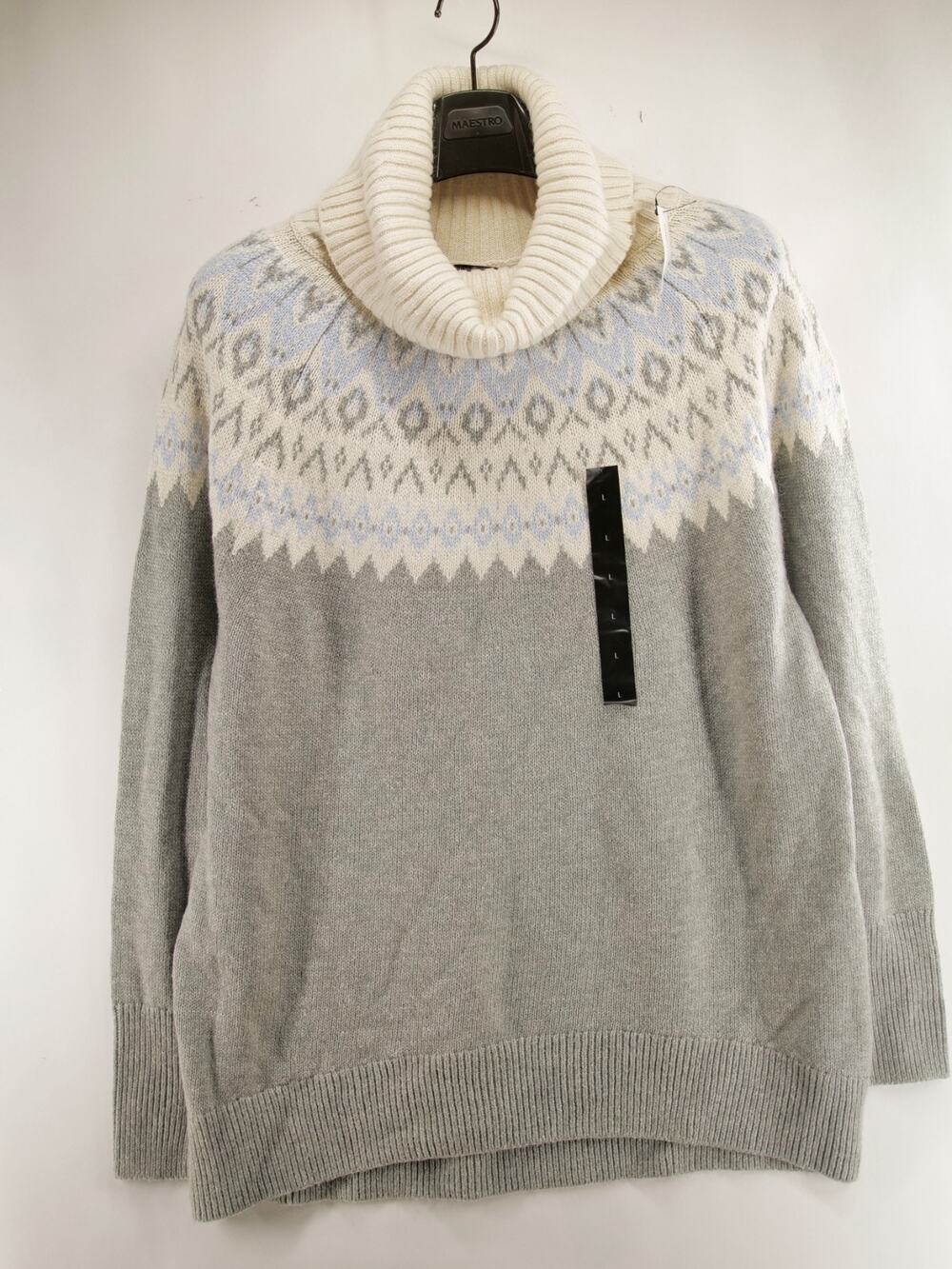 Banana Republic NWT Fair Isle Sweater Womens Large Cowl Neck Gray Alpaca Blend